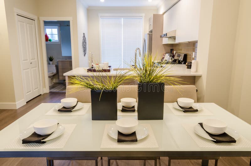 Dining room and kitchen stock image. Image of inside 75826905