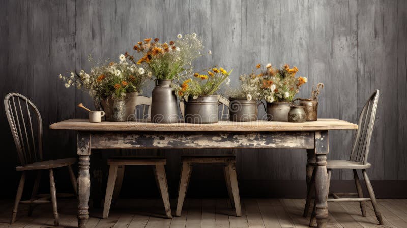 Dining rustic grey wood stock illustration