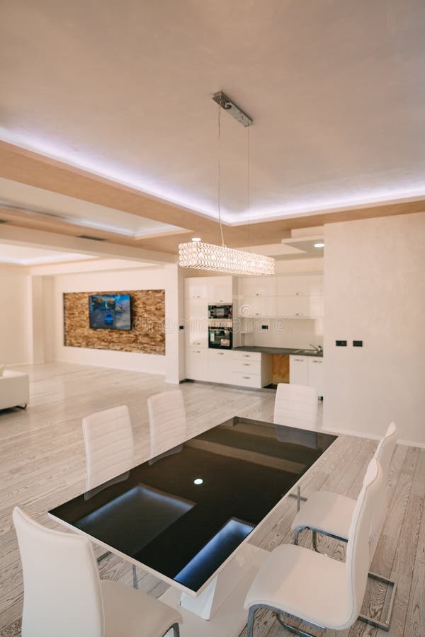 The Dining Table in the Apartment. Table for Lunch in the Living Stock