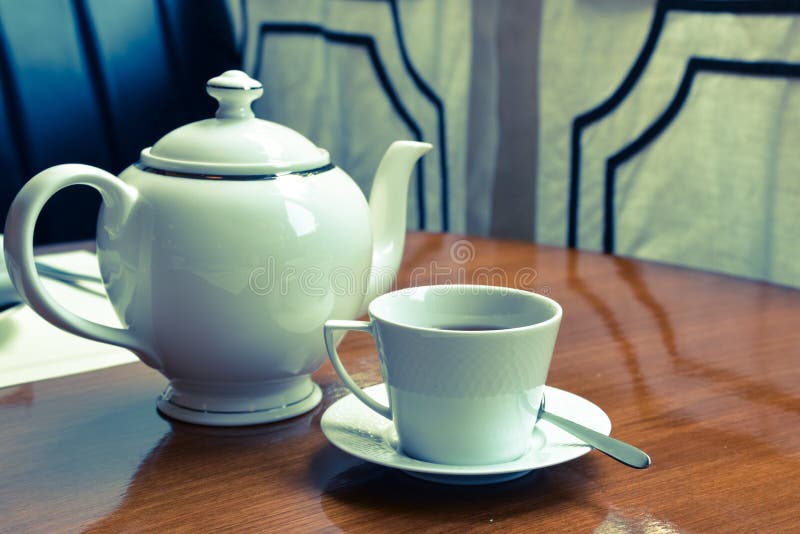Dining Table with Tea and Teapot Stock Image Image of beverage, table