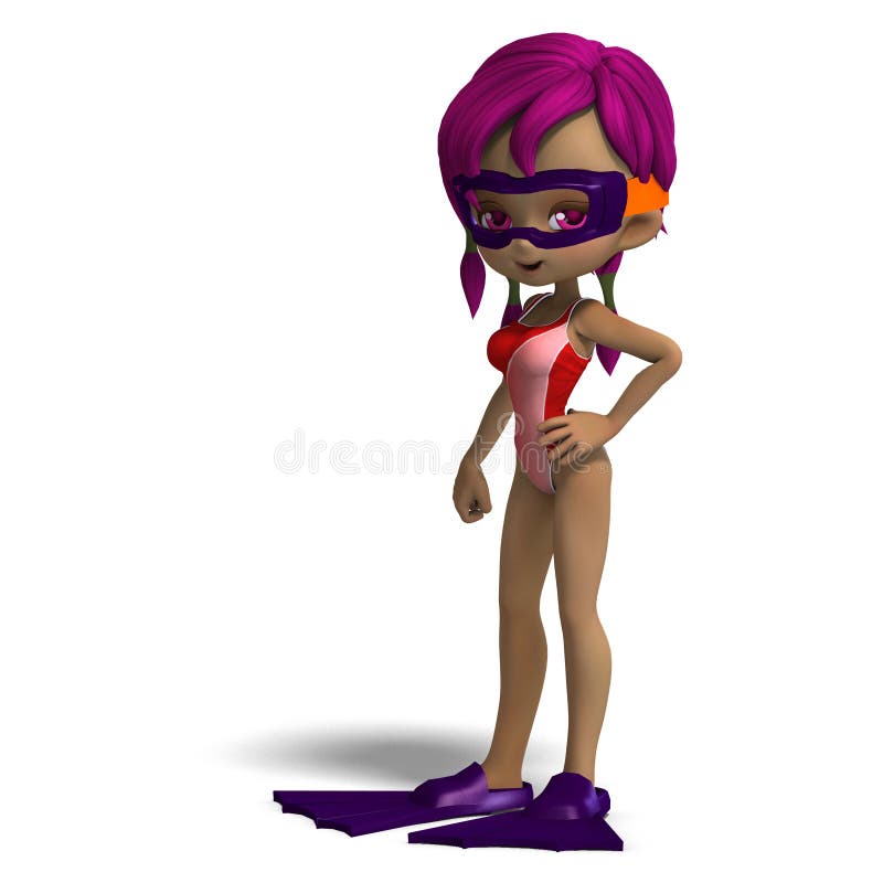 Dinky toon girl with diving goggles and