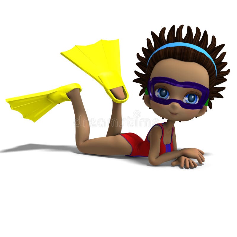Dinky toon girl with diving goggles and