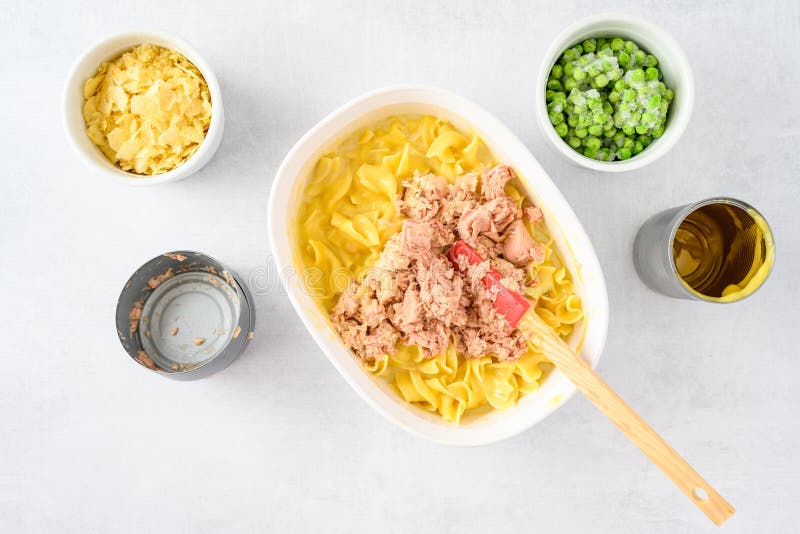 Dinner Meal Preparation, Ingredients for Tuna Noodle Casserole Stock