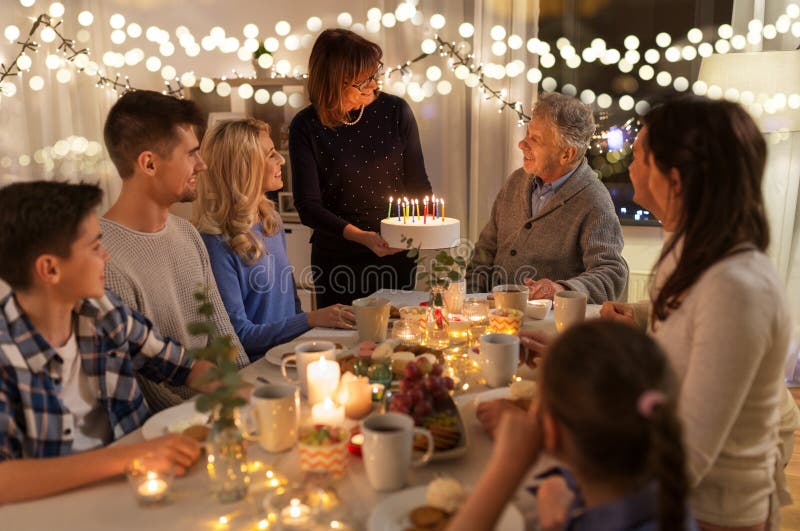 Happy Family Having Birthday Party At Home Stock Image - Image of