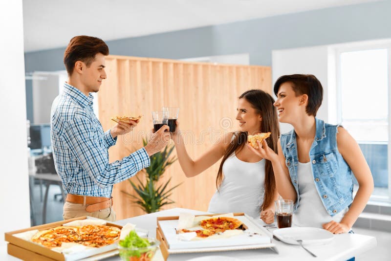 Friends Have Pizza Party at Home, Fun Leisure Stock Image - Image of slice,  friendship: 91951315