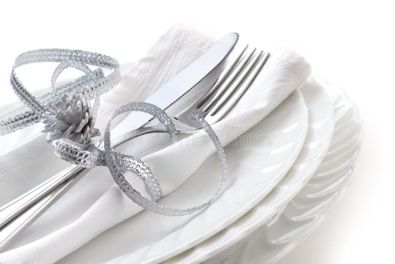 Close up od place setting on white background. Wedding cone stock images, royalty-free photos and pictures