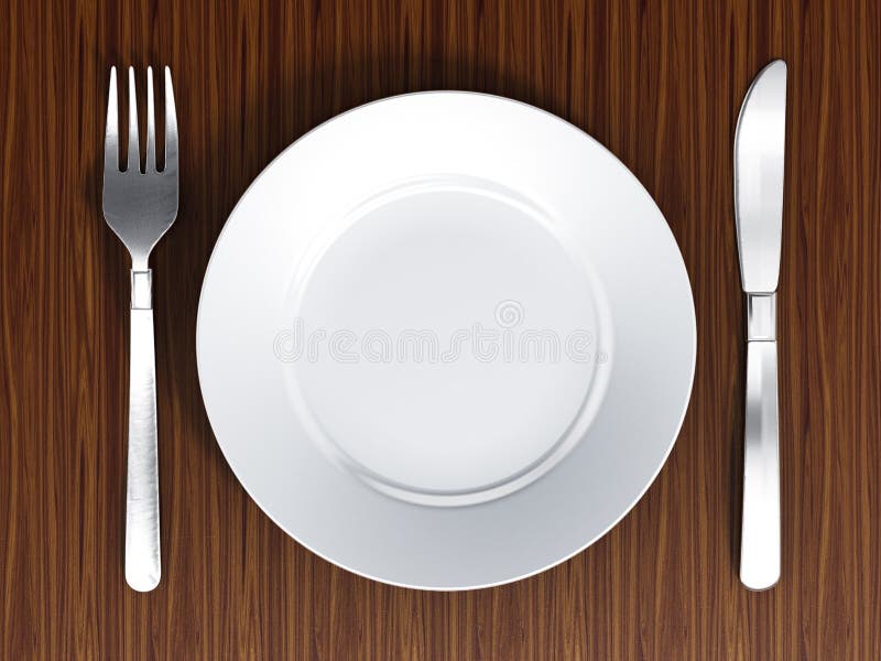Dinner Plate, Fork and Knife Stock Illustration Illustration of china