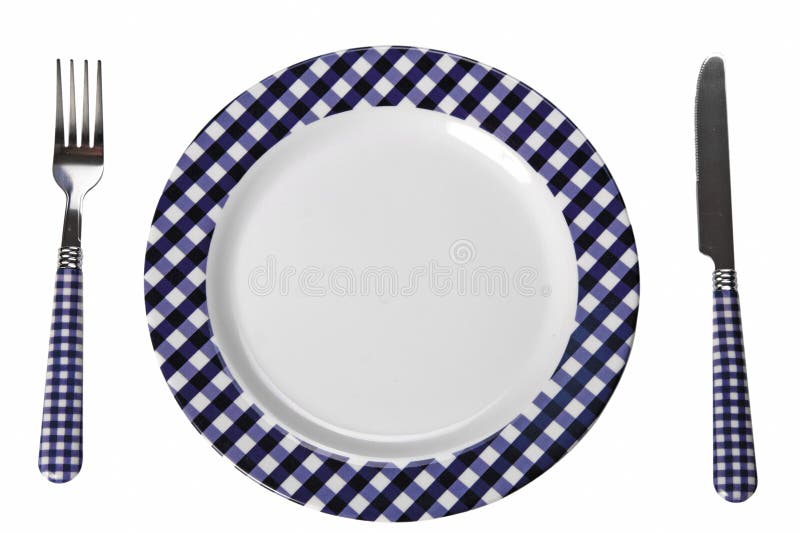 Dinner set (plate, fork, knife) royalty free stock photos