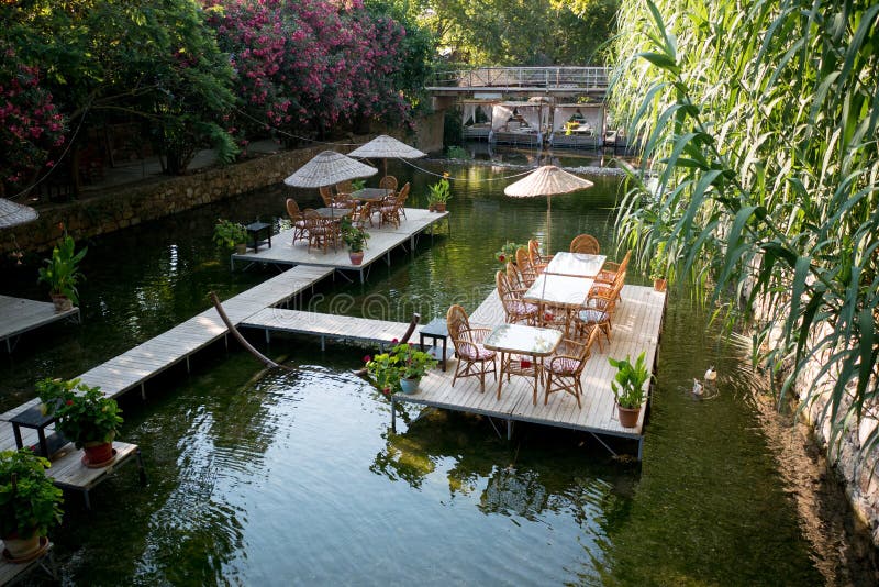 Dinner Table on the River Restaurant Turkey Stock Image Image of
