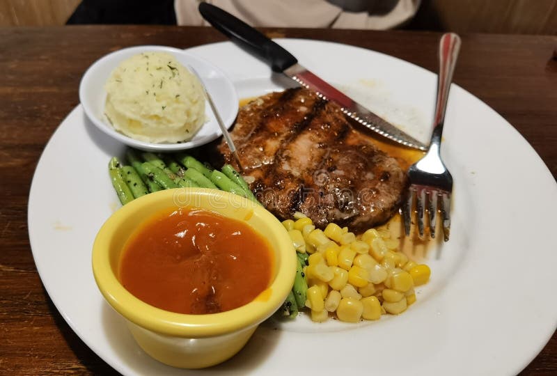 Dinner Today with Steak and Chickpea Vegetable Potatoes Stock Image