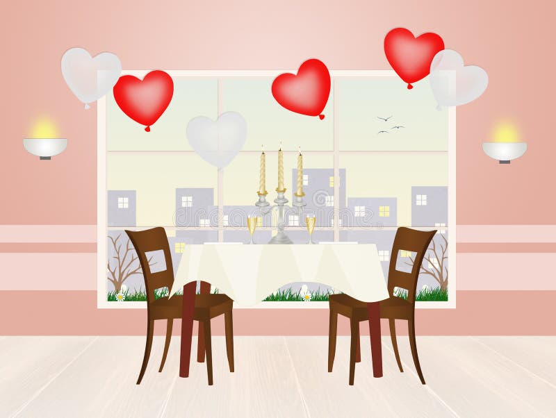 Dinner for two in the restaurant stock illustration