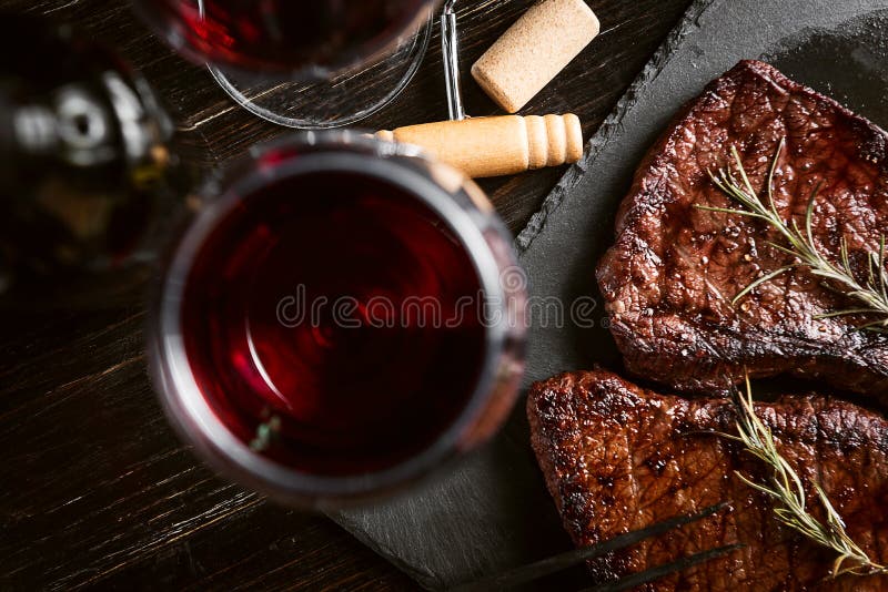 Dinner for Two with Steaks and Red Wine Stock Photo Image of barbecue