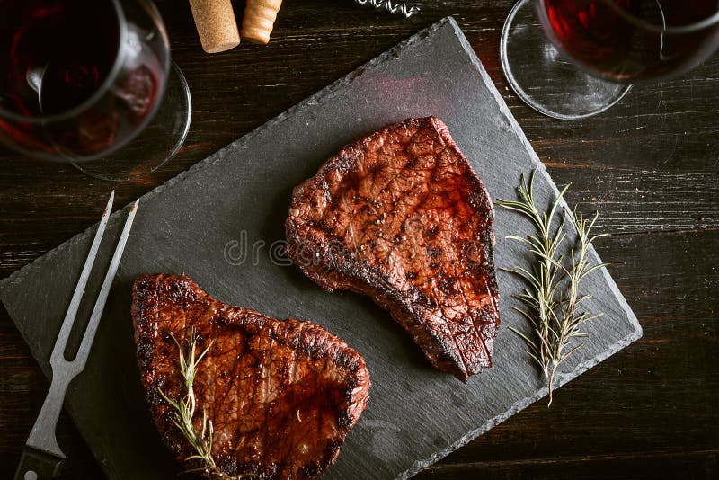 Dinner for Two with Steaks and Red Wine Stock Image Image of gourmet