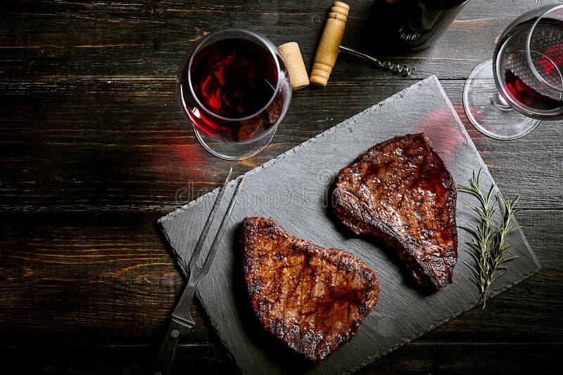 Dinner for Two with Steaks and Red Wine Stock Photo Image of barbecue