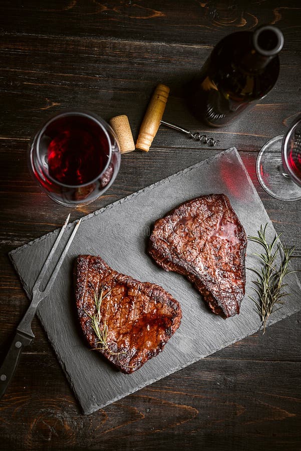 Dinner for Two with Steaks and Red Wine Stock Photo Image of romance