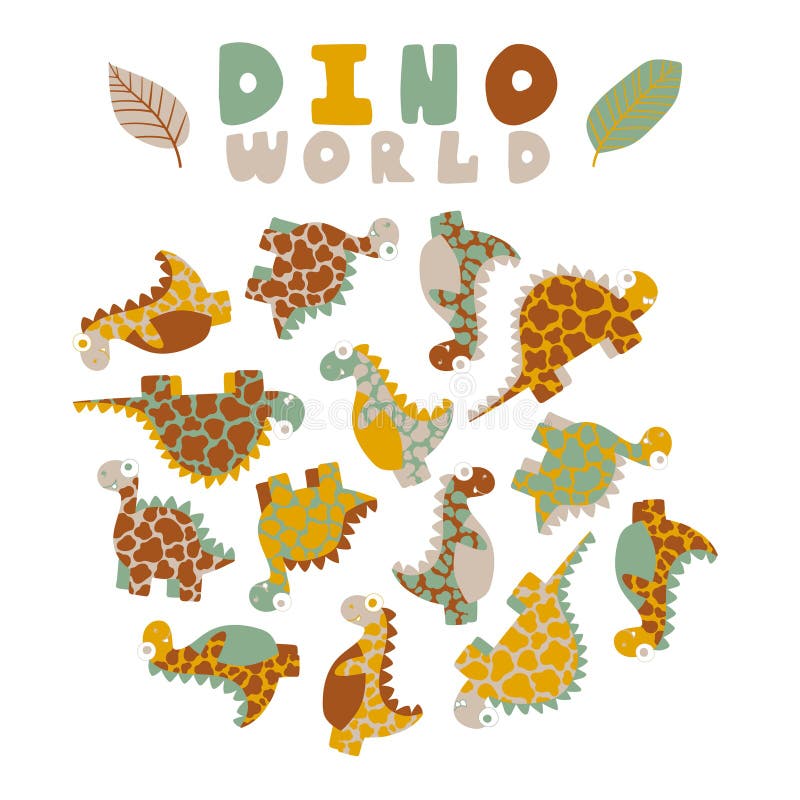 Dino World Set Con Colores Neutros Dinosaurios Dibujados a Mano Para Niños Ilustración Vectorial Ilustración del Vector