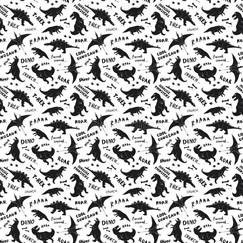 Dino Seamless Pattern, ilustração tirada do vetor das garatujas dos dinossauros dos desenhos animados mão bonito ilustração stock Dino Seamless Pattern, ilustração tirada do vetor das garatujas dos dinossauros dos desenhos animados mão bonito ilustração stock