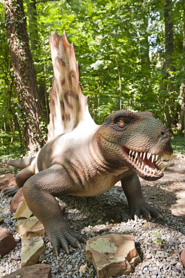 Close-up of the dinosaur in the forest.