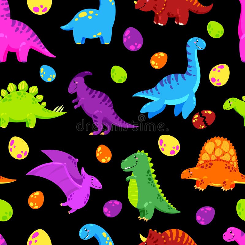 Dinosaur Cartoon Vector Background. Seamless Pattern, Texture, Wallpaper  Stock Vector - Illustration of graphic, dino: 128857754