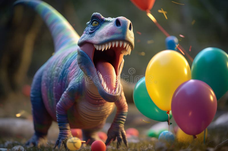 Dinosaur at the children party generative ai stock illustration