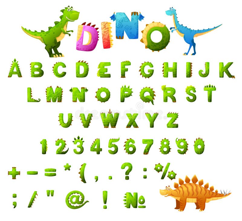 Dinosaur font typeface, cartoon dino alphabet