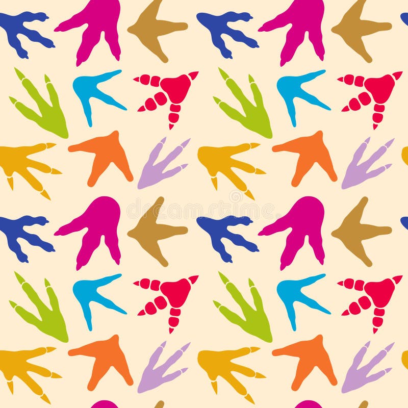 Dinosaur footprints vector seamless pattern stock illustration