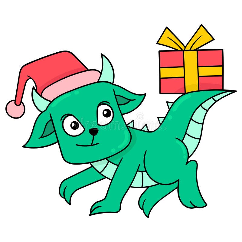 Dinosaur Kid Celebrating Christmas Bringing Gifts Doodle Icon Image ...