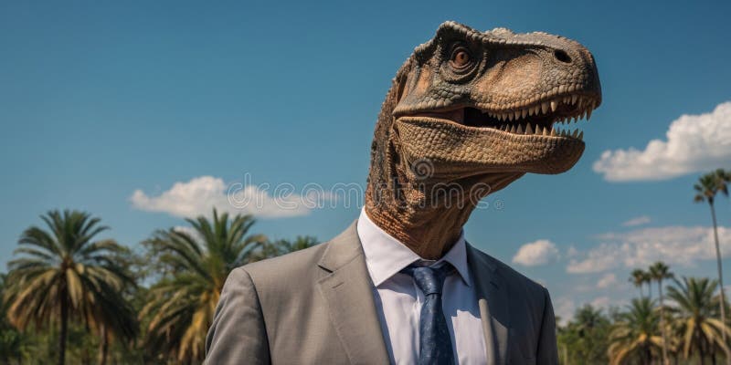 A dinosaur in a sharp business suit presents an imaginative merger of prehistoric fierceness with corporate finesse vector illustration