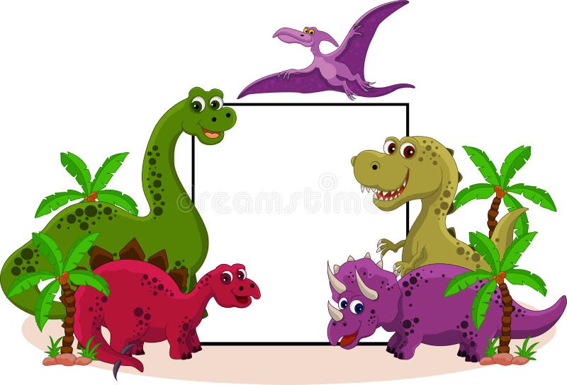 Vector illustration of funny dinosaur cartoon with blank sign. Vector illustration of funny dinosaur cartoon with blank sign