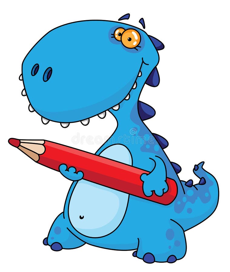 An illustration of a dinosaur with a pencil. An illustration of a dinosaur with a pencil