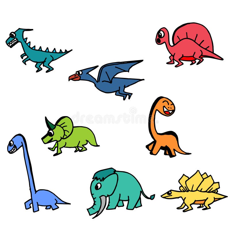 Dinosaura śliczna ręka rysujący kolorowy set Kolekcja dinosaurus rysunek ilustracja wektor Dinosaura śliczna ręka rysujący kolorowy set Kolekcja dinosaurus rysunek ilustracja wektor