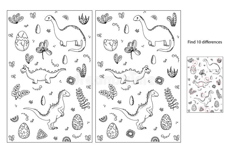 Dinosaurios De Dibujos Animados Y Juegos Educativos Para Niños Encuentran  10 Diferencias Ilustración del Vector - Ilustración de salvaje, contorno:  166031339