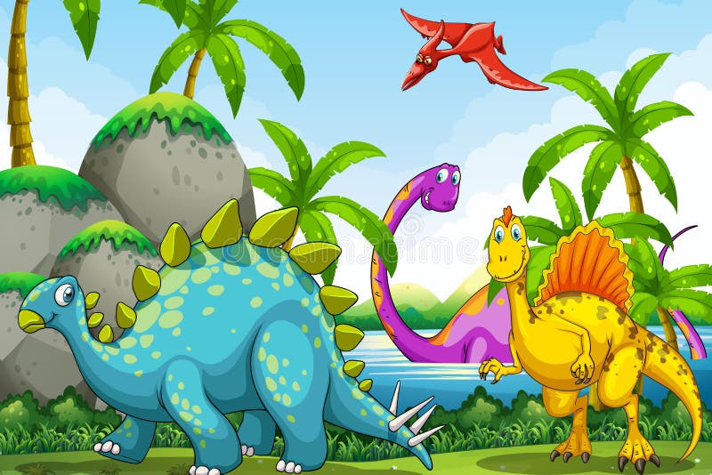 Dinosaurios Que Viven En La Selva Ilustración del Vector - Ilustración de tropical, fondo: 59873399 Dinosaurios Que Viven En La Selva Ilustración del Vector - Ilustración de tropical, fondo: 59873399