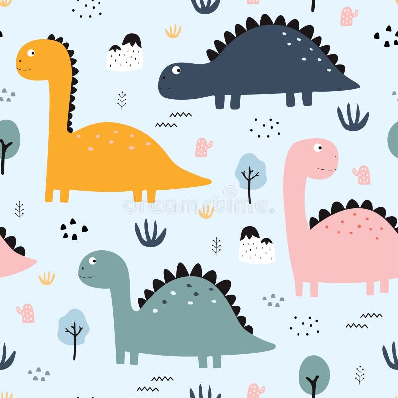 Dinosaurios Y árboles Patrón Sin Fisuras Lindo Fondo Animal De Dibujos  Animados Ilustración del Vector - Ilustración de cubo, dino: 208152335