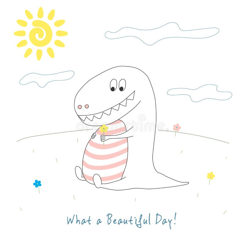 Dinosauro sveglio con un fiore royalty illustrazione gratis Dinosauro sveglio con un fiore royalty illustrazione gratis