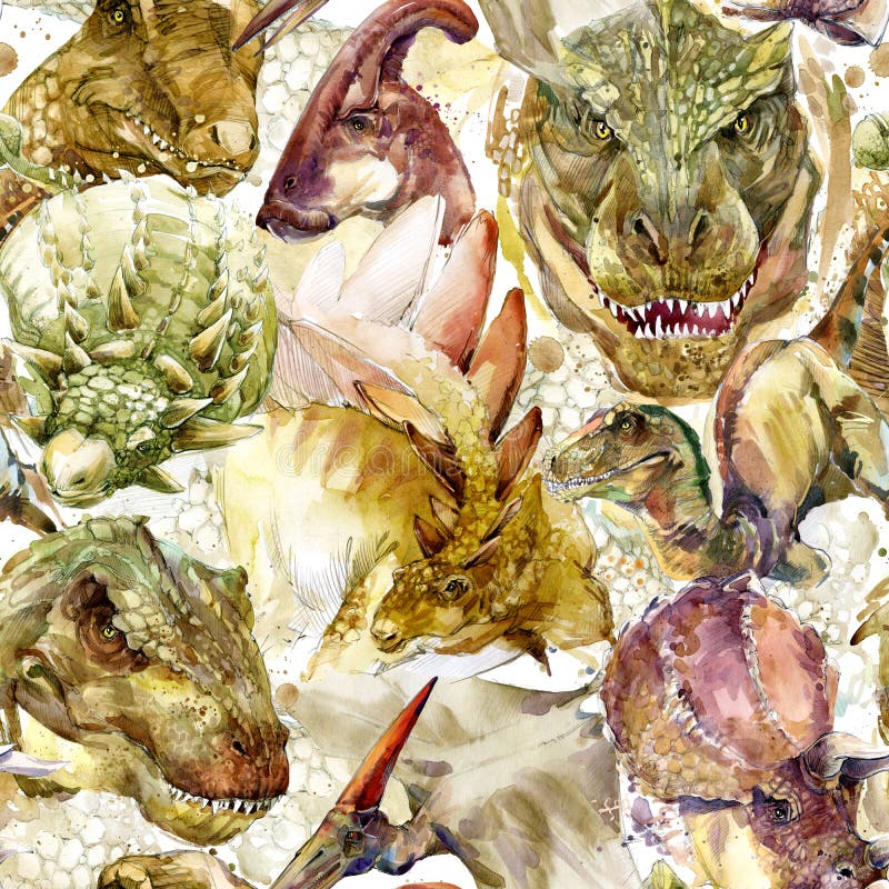Dinosaurs seamless pattern. hand-drawn watercolor illustration vector illustration Dinosaurs seamless pattern. hand-drawn watercolor illustration vector illustration
