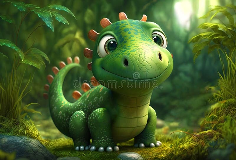 Desenho animado de dinossauro verde bonito no fundo - Stockphoto #27977684