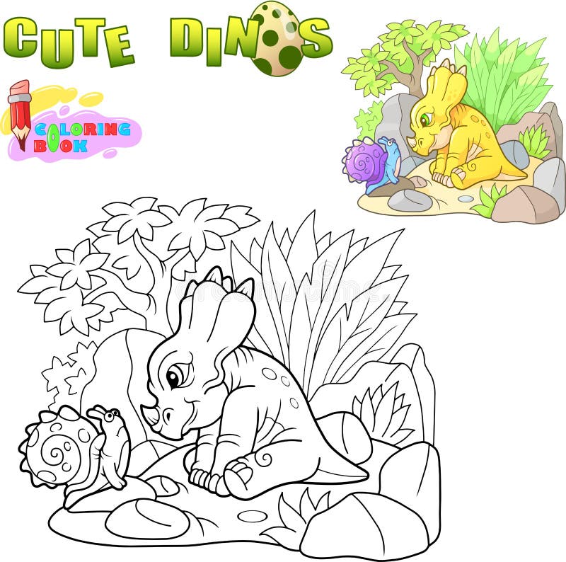 Dinossauro bonito pequeno, livro para colorir engraçado da ilustração ilustração do vetor Dinossauro bonito pequeno, livro para colorir engraçado da ilustração ilustração do vetor
