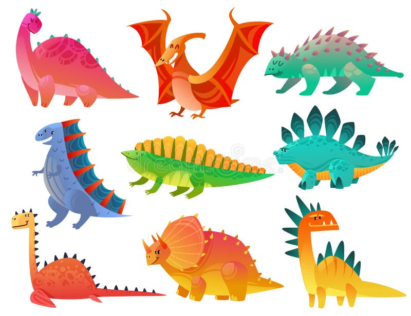 Dragões E Dinossauros Dos Desenhos Animados. Conjunto De