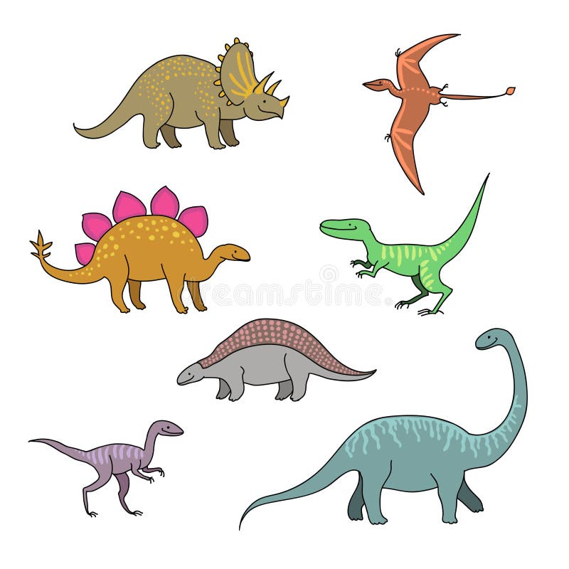 Dinossauros dos desenhos animados. Baby dino animais pré-históricos.  Coleção de vetor de dinossauro bonito imagem vetorial de  tartila.stock.gmail.com© 218943660