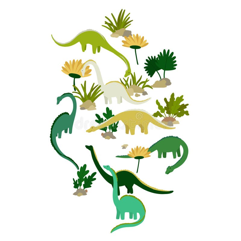 conjunto com dinossauros e plantas infantis dos desenhos animados 6681574  Vetor no Vecteezy