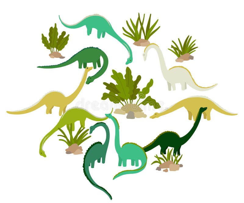 conjunto com dinossauros e plantas infantis dos desenhos animados 6681574  Vetor no Vecteezy