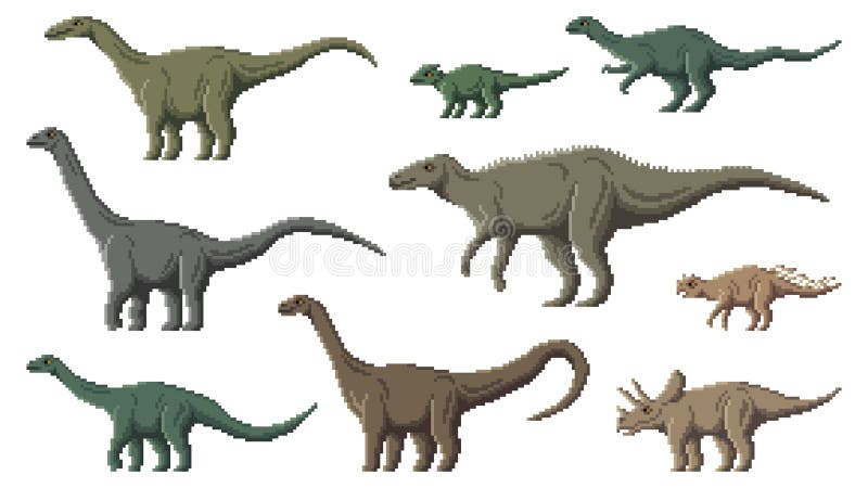 Dinossauros De Jogos De Arte Em Pixel Personagens De 8 Bits Ilustração do  Vetor - Ilustração de criatura, extinto: 279519976