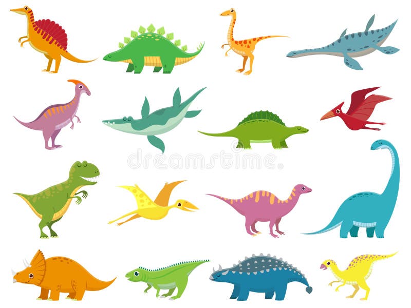 Dinossauros dos desenhos animados. Baby dino animais pré-históricos.  Coleção de vetor de dinossauro bonito imagem vetorial de  tartila.stock.gmail.com© 218943660