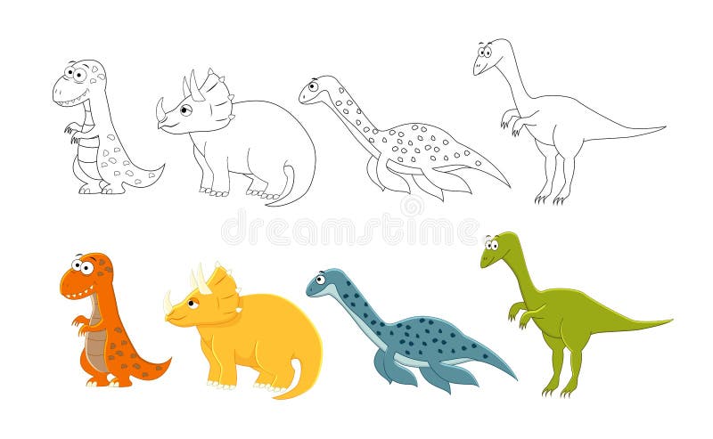 A Ilustração Do Vetor Dos Desenhos Animados Do Livro Para Colorir Do  Dinossauro Ajustou 1 Ilustração do Vetor - Ilustração de diferente, dino:  85940255