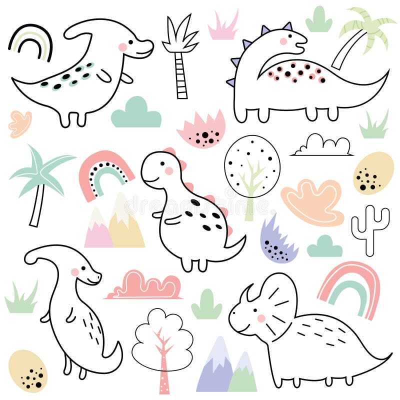 dinossauro fofo. ilustração vetorial doodle. dinossauro em fundo