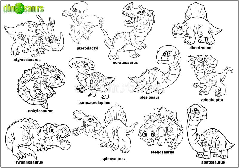 Conjunto de desenhos animados pré-históricos de dinossauros