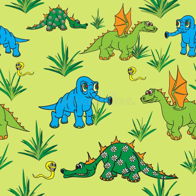 Dinossauros a caminhar na natureza. Sem emendas ilustração royalty free