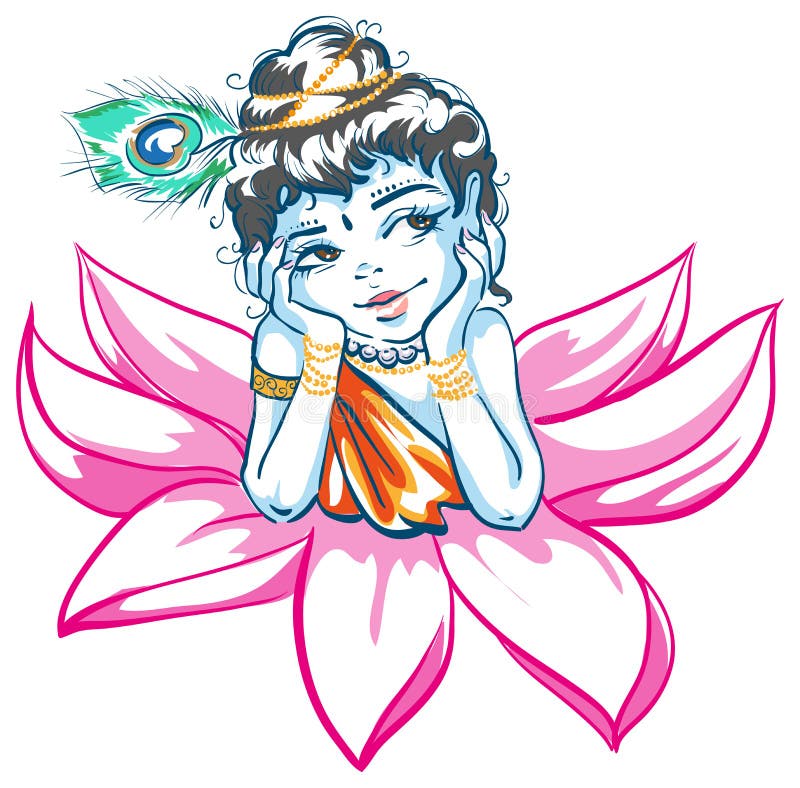 Dio Krishna in fiore di Lotus illustrazione vettoriale Dio Krishna in fiore di Lotus illustrazione vettoriale