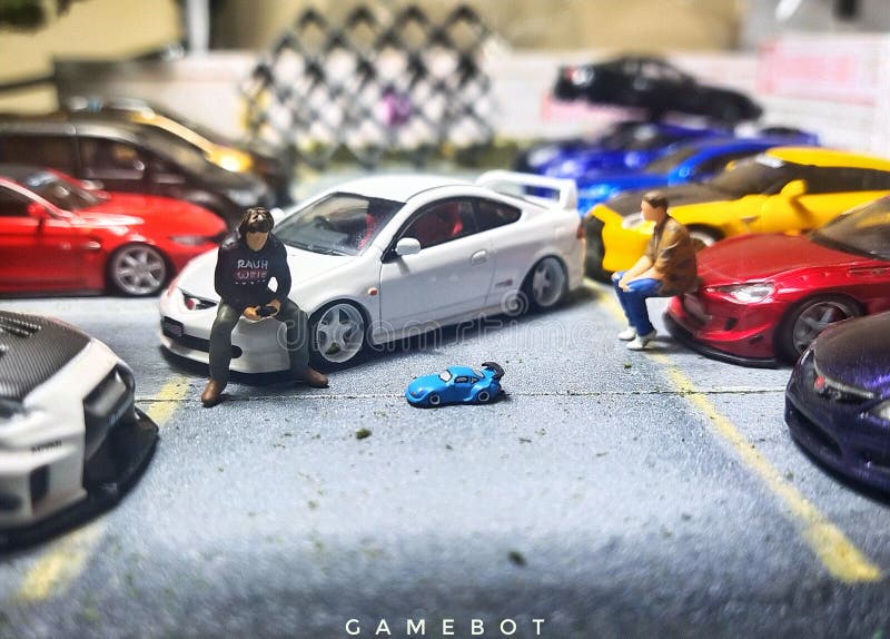 Toys Photography : Diorama Garage with Several Toy Cars Stock